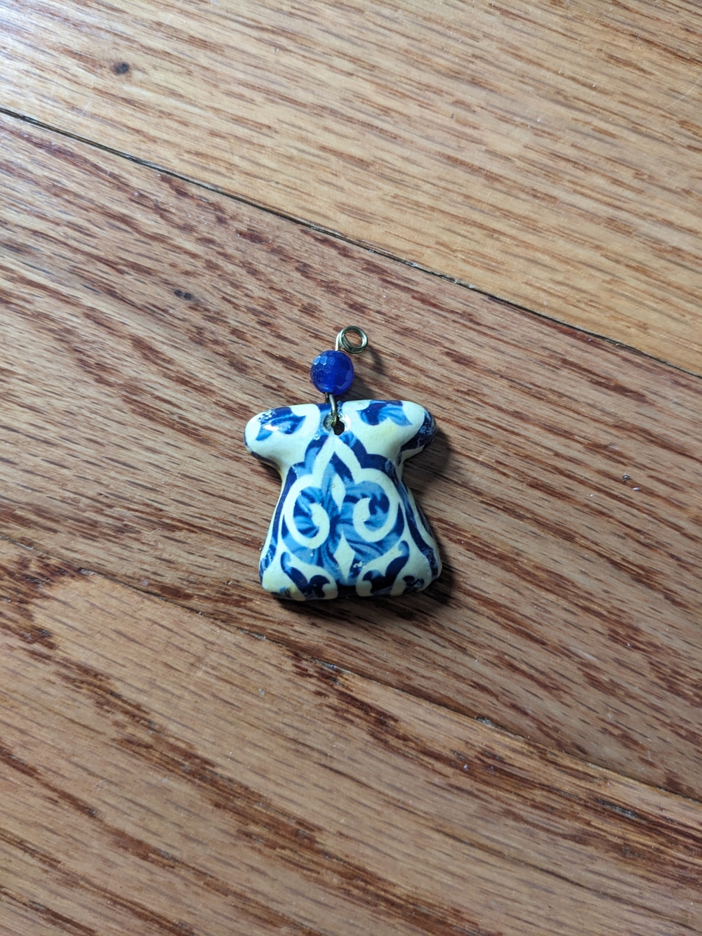 Blue and White Ceramic Dress Pendant Charm